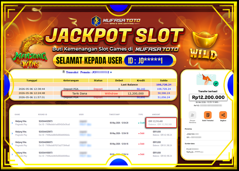 MUFASATOTO JACKPOT PRAGMATIC PLAY Rp.12.200.000|LUNAS